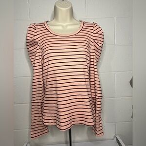 MAEVE puffed -Sleeve Striped Ribbed Top